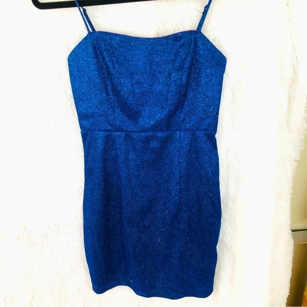 Lulus Sensation Blue purple shift glitter body con mini dress womens XS prom
